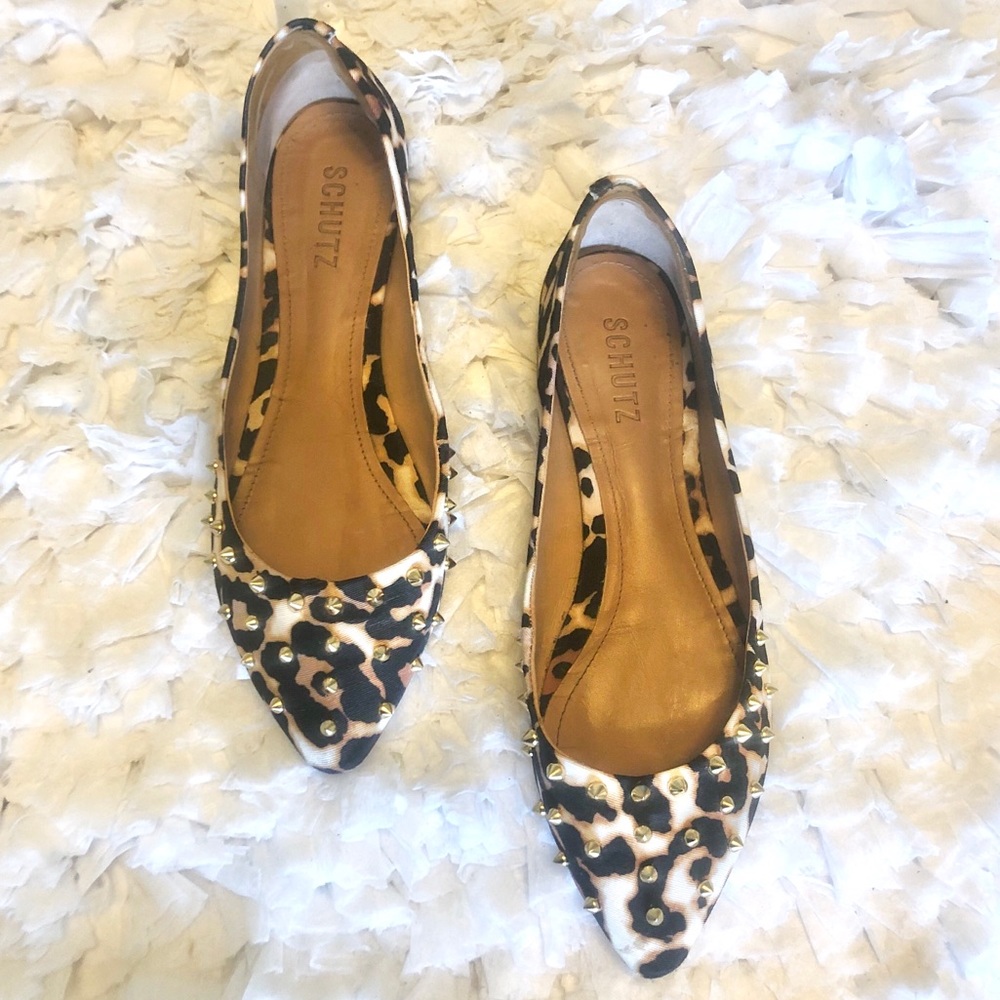 SCHUTZ Leopard Print Stud Flats Size 9 - Picture 2 of 9